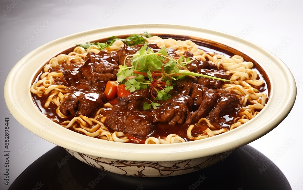 Close up View of Delicious Chinese Beef Noodle Soup in a Traditional Chinese Bowl Close up View of Delicious Chinese Beef Noodle Soup in a Traditional Chinese Bowl