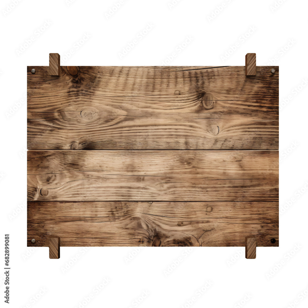 old and rustic wooden sign board stands blank and empty. signage isolated on transparent and white background
