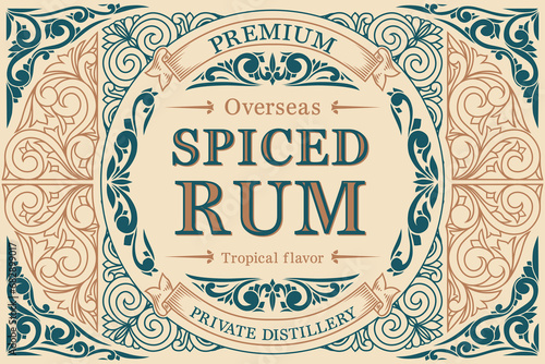 Spiced Rum - ornate vintage decorative label photo