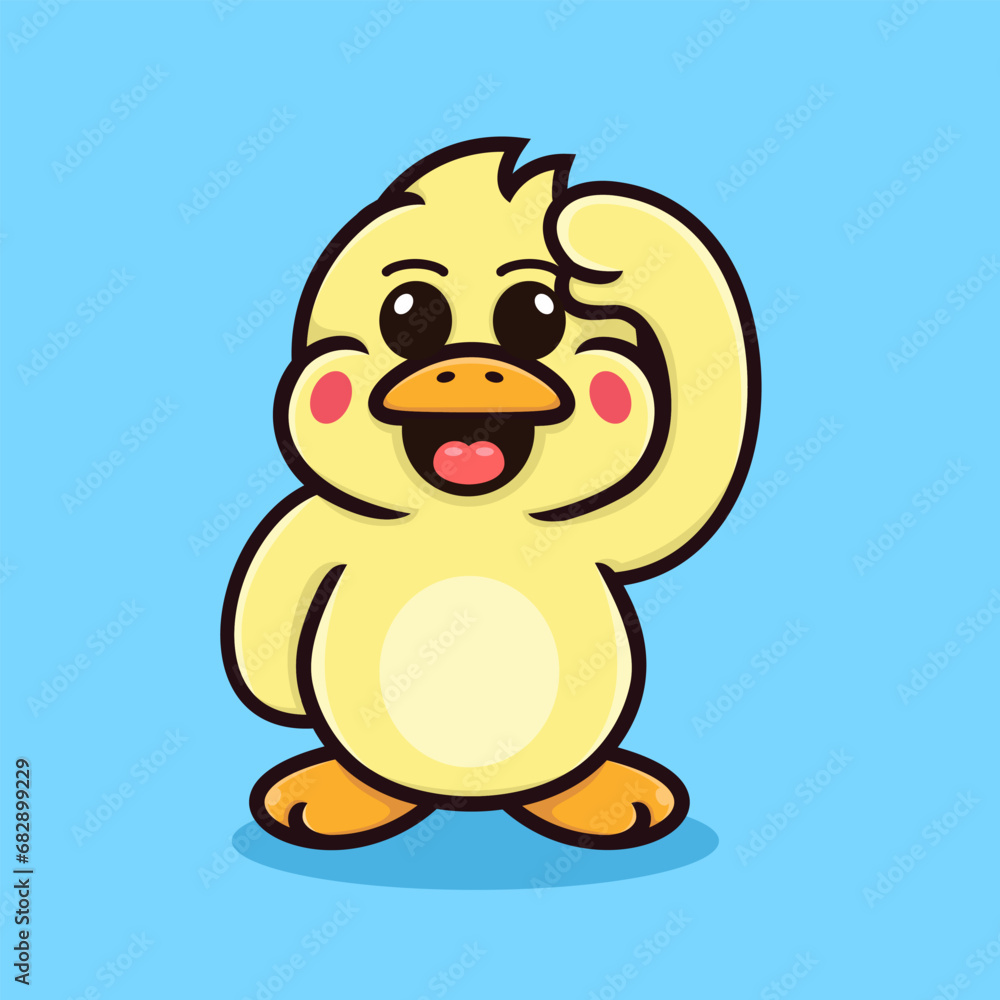 Obraz premium cute duck cartoon, saluting.