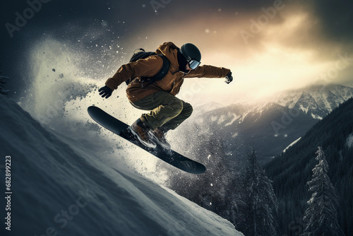 Snowboarder rides on the snow