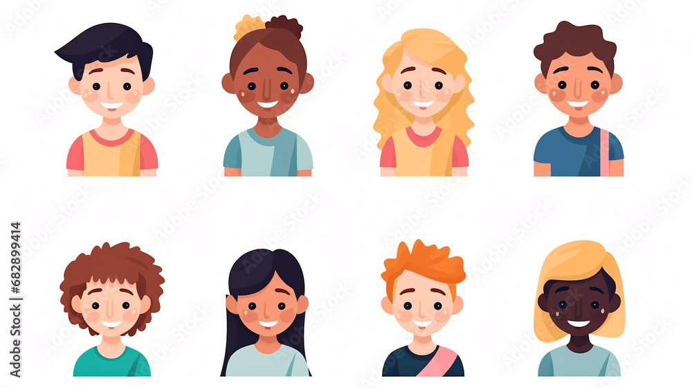 Cute little boys and girls with different hairstyles. Vector illustration. Cute little boys and girls with different hairstyles. Vector illustration.