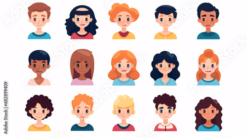Avatar set of young people in flat style. Vector illustration.