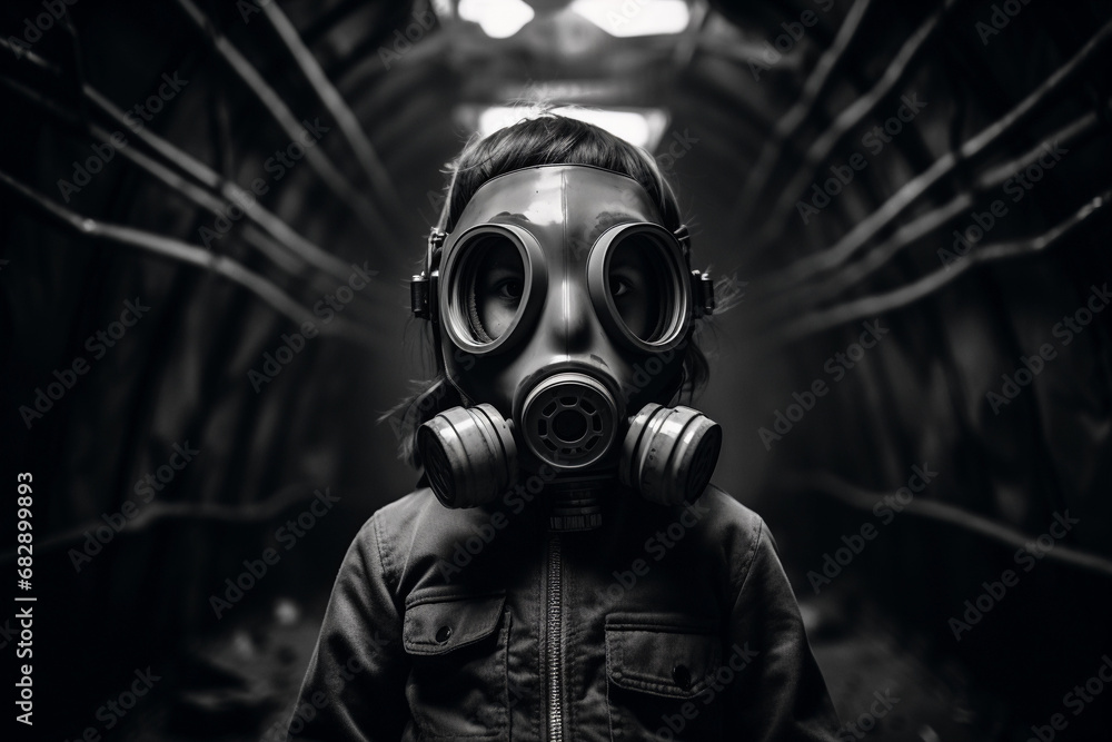 Child in a gas mask. Radioactive pollution Child in a gas mask. Radioactive pollution