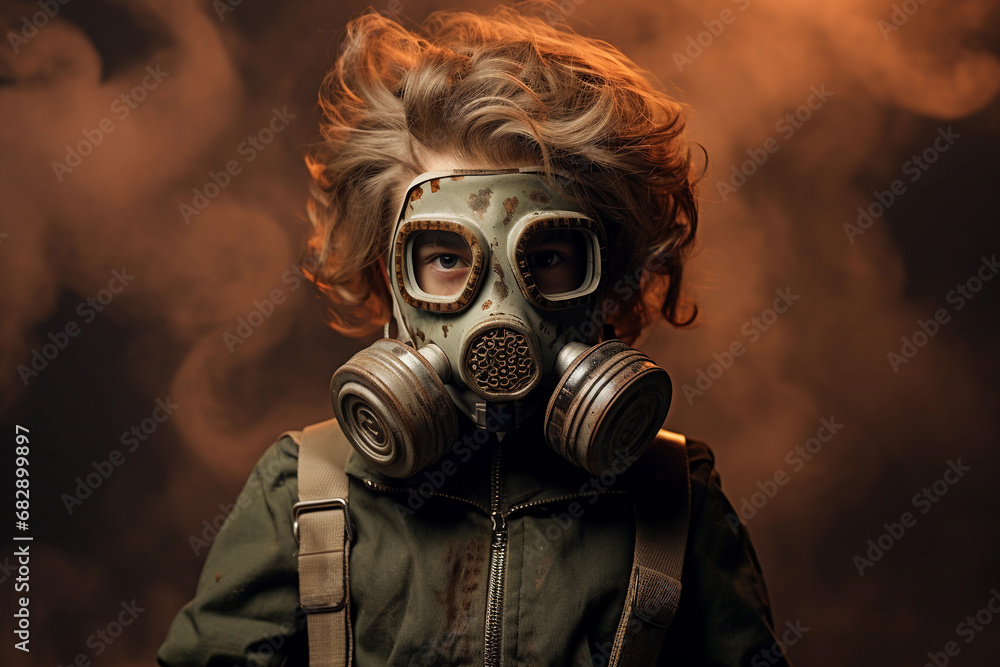 Child in a gas mask. Radioactive pollution Child in a gas mask. Radioactive pollution