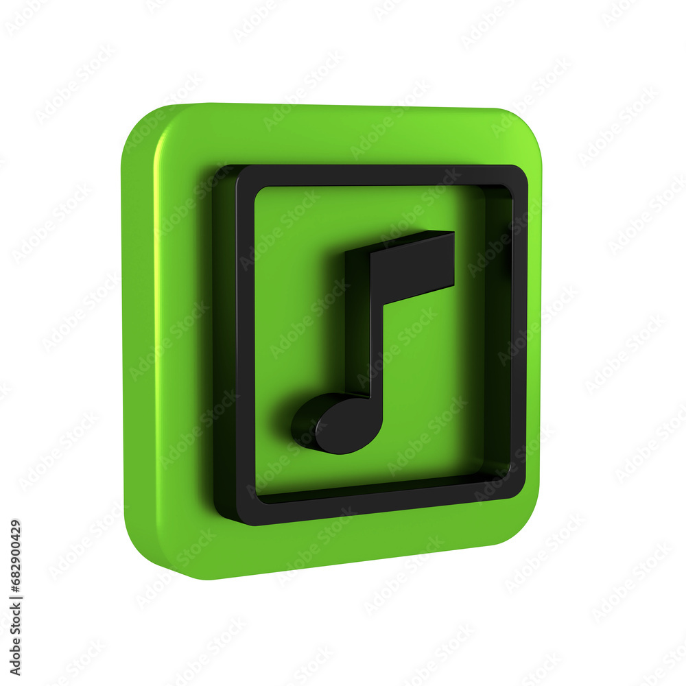 Black Music note, tone icon isolated on transparent background. Green square button. Black Music note, tone icon isolated on transparent background. Green square button.