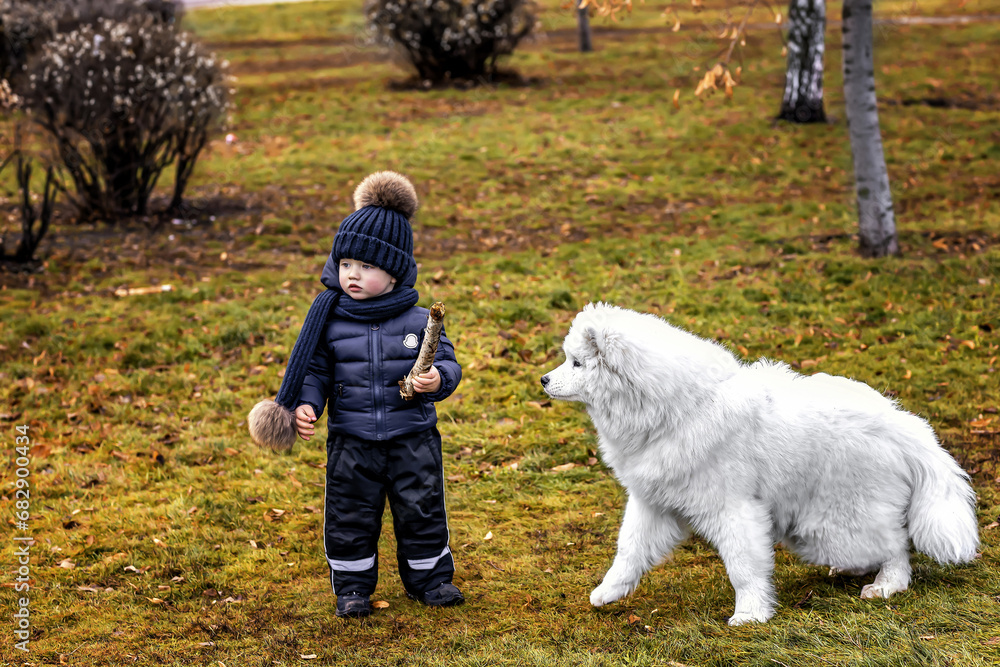 Dog and master on a walk Dog and master on a walk