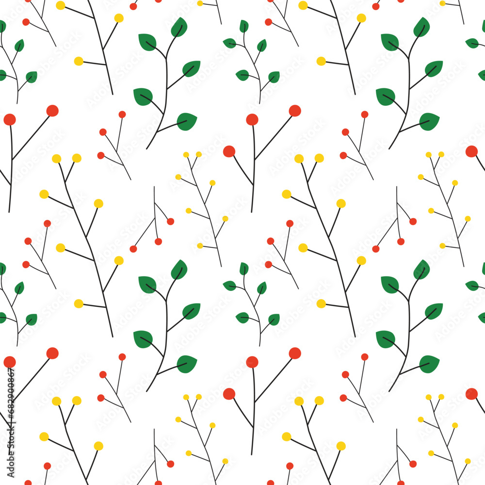 Autumn and summer leaves and berries seamless pattern. Colorful bright concept background texture.