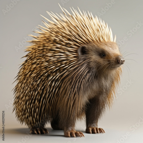 Alert Cape porcupine (Hystrix africaeaustralis) with erect quills photo