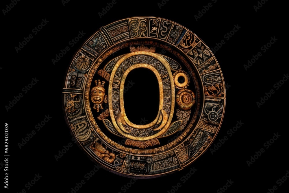 Obraz premium letter o, mayan style, on black background