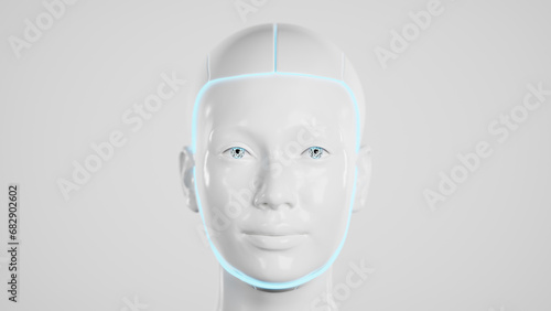 Stylish handsome cyborg head rotating. 3d render of Futuristic woman
