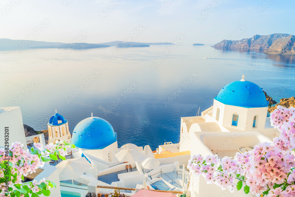 Fototapeta premium white belfries Santorini island, Greece