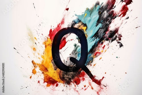 letter q, abstract expressionism style, on white background photo