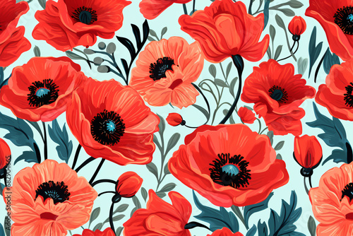 Poppies flower pattern background.Floral decoration