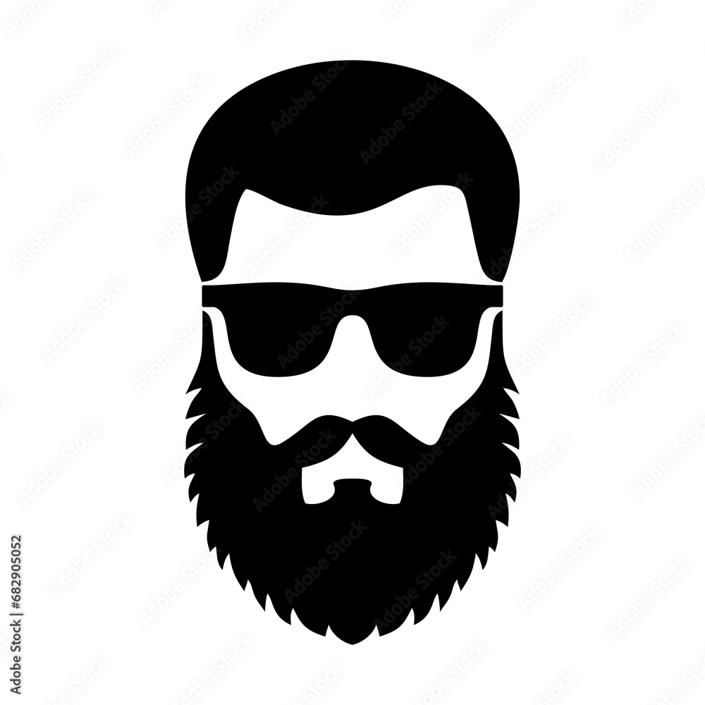 Set bearded hipster man face with glasses, haircuts, mustache, beard. Trendy man avatar, silhouettes, head, emblem, icon, label. Barber shop vector illustration