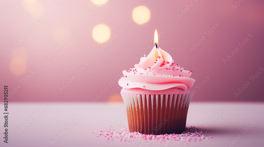 Birthday cupcake with a candle on a bokeh background, Happy Birthday, celebration, Valentines Day, Romantic, Anniversary Birthday cupcake with a candle on a bokeh background, Happy Birthday, celebration, Valentines Day, Romantic, Anniversary