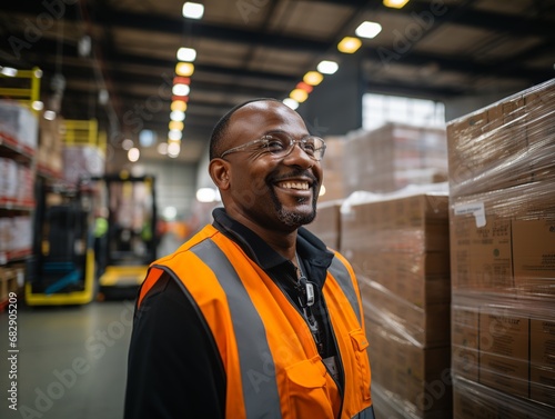 African American man working in storage warehouse.