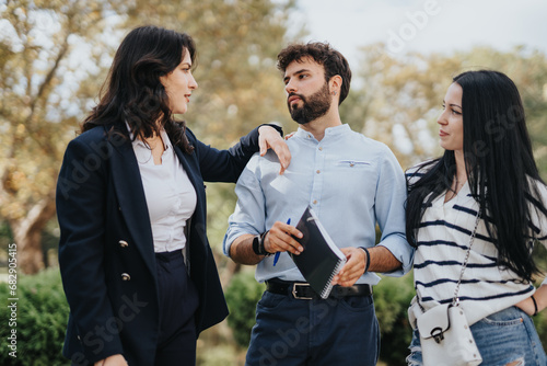 University students meet outdoors in a park, discussing topics and working on projects. They collaborate, share knowledge, and prepare for exams, leading to better results academically.