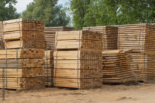 Wood stack storage timber wooden materials lumber pile industry forest outdoor stock