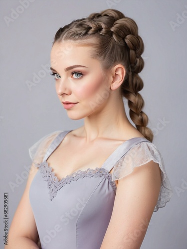 Portrait of beautiful white women with french braid wearing ballet dress. Generative AI