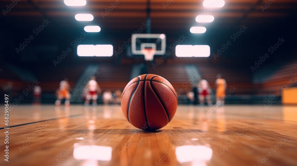 Basketball on a basketball court made with Ai generative technology Basketball on a basketball court made with Ai generative technology