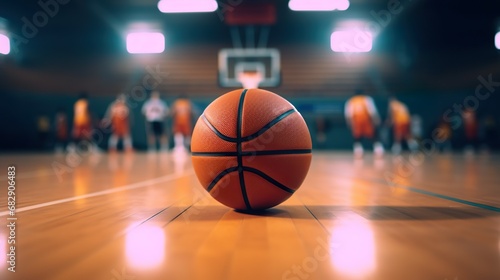 Basketball on a basketball court made with Ai generative technology