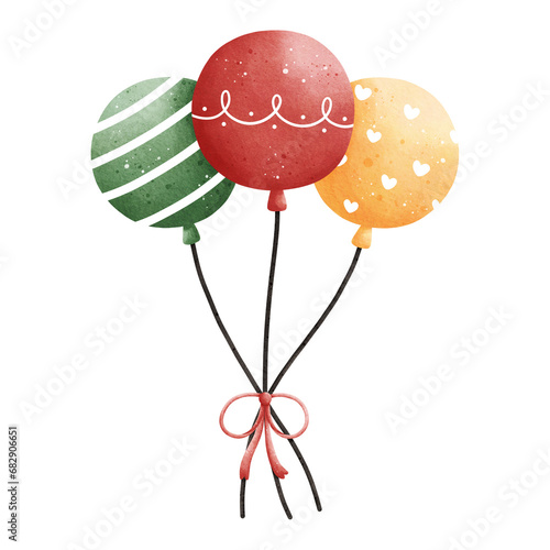 Watercolor Christmas Balloons Illustration Isolated on Transparent Background