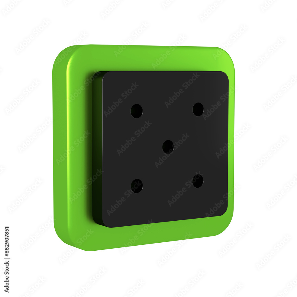 Black Game dice icon isolated on transparent background. Casino gambling. Green square button. Black Game dice icon isolated on transparent background. Casino gambling. Green square button.