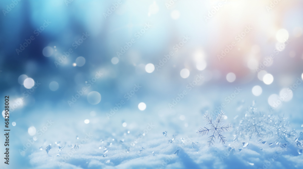 Winter snow background with beautiful light and snow flakes on the blue sky Winter snow background with beautiful light and snow flakes on the blue sky
