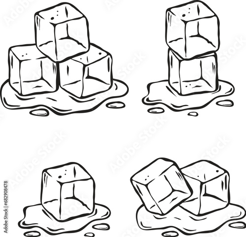 vector set of transparent ice cubes