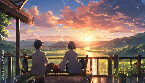 couple sitting on a bench at sunset