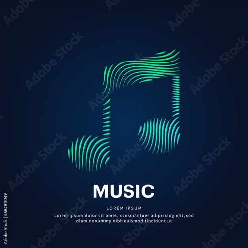 simple logo Music note Illustration in a linear style. Abstract line art Music note Logotype concept icon. Vector logo Music note color silhouette on a dark background. EPS 10