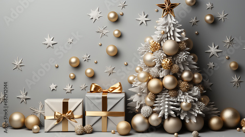 Christmas tree, gifts and holiday decorations, post card, template, background, email greetings card, Merry Christmas