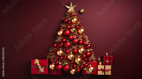 Christmas tree, gifts and holiday decorations, post card, template, background, email greetings card, Merry Christmas