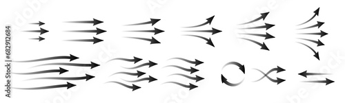 Set of black arrows showing  air direction. Isolated on transparent background element