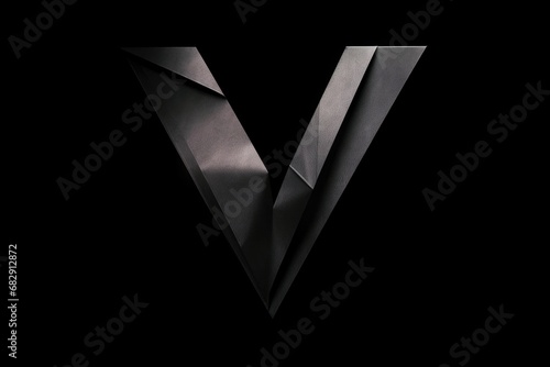 letter v, origami style, on black background