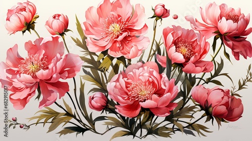 Bouquet of peonies in watercolor style. Vector illustration.