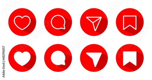 Like, comment, share, and save icon vector in flat style. Social media elements