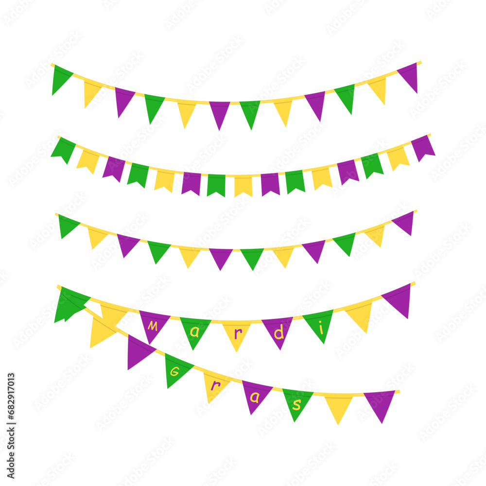 Obraz premium Mardi Gras Party Buntings. Multicolored traditional carnival flags.