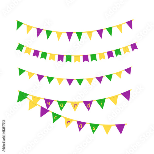 Mardi Gras Party Buntings. Multicolored traditional carnival flags.