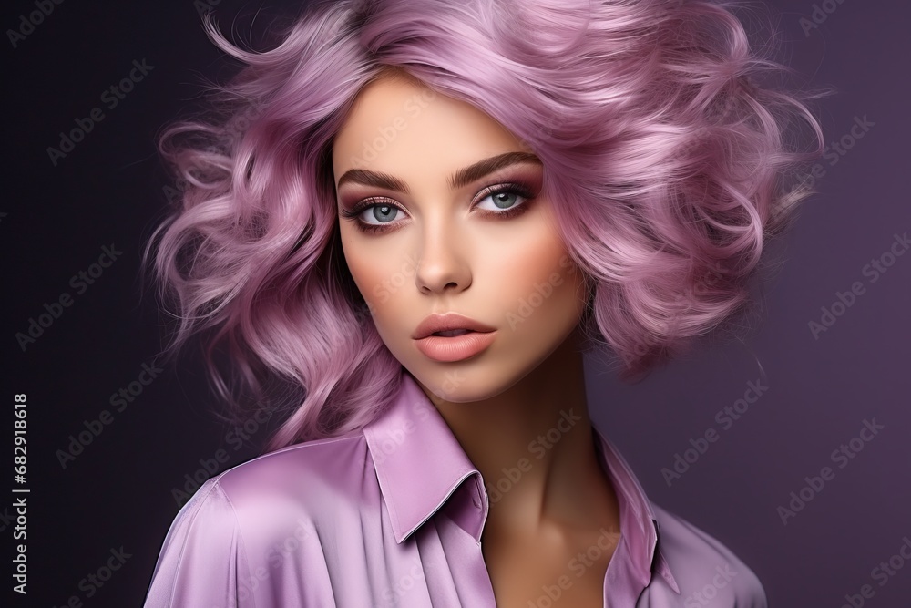 A Vibrant Portrait of a Woman with Striking Purple Hair, Exuding Confidence and Style. A woman with purple hair is posing for a picture A Vibrant Portrait of a Woman with Striking Purple Hair, Exuding Confidence and Style. A woman with purple hair is posing for a picture