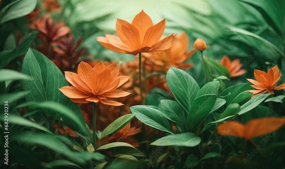 Obraz premium Nature Green Plant with Flower, Close Up of Leaves with Flower Blooming