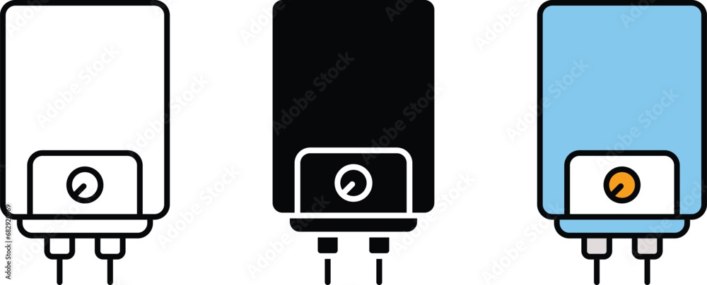 Water heater icon collection. Icon related to electronic, household appliances. Lined, isolated and colored icon style design. Vector illustration Water heater icon collection. Icon related to electronic, household appliances. Lined, isolated and colored icon style design. Vector illustration