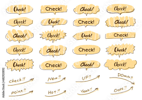 シンプルでおしゃれな手描きの吹き出し　黄色　CHECK	