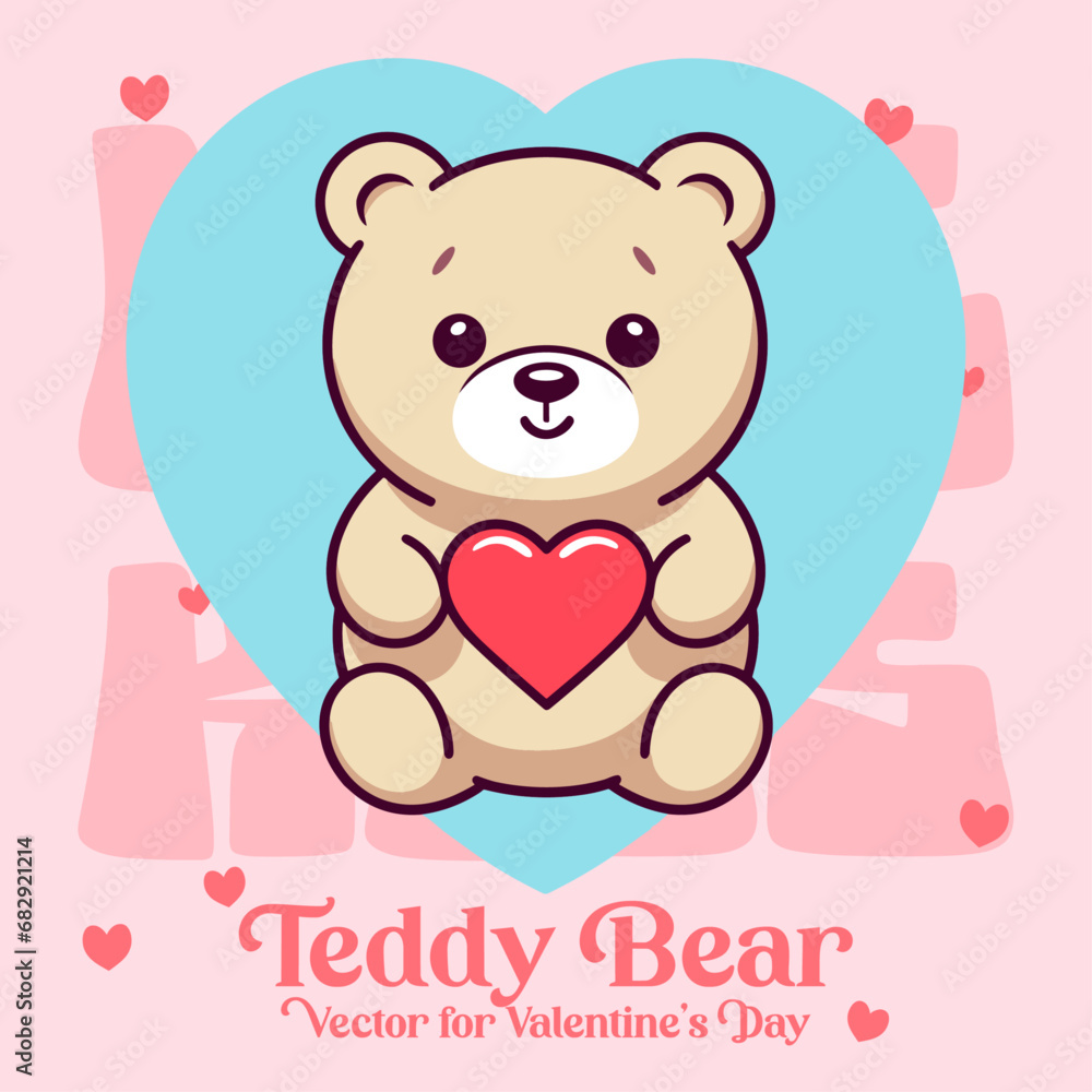 A heart-wielding cute teddy bear: Valentine’s Day holiday vector cartoon