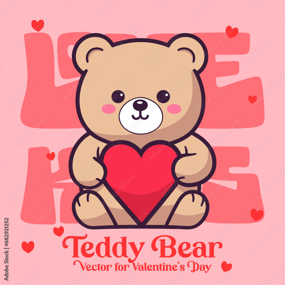 Obraz premium Holiday vector cartoon of a delightful teddy bear with a heart for Valentine’s Day