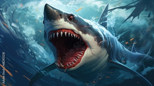 big angry and vicious shark sharp teeth background wallpaper ai generated image