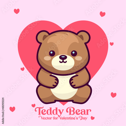 Holiday vector illustration: A cute teddy bear with a heart for Valentine’s Day