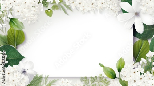 White frame with leaves template background wallpaper ai generated image