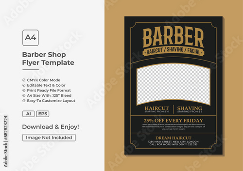 Modern barbershop flyer or haircut poster salon banner template
